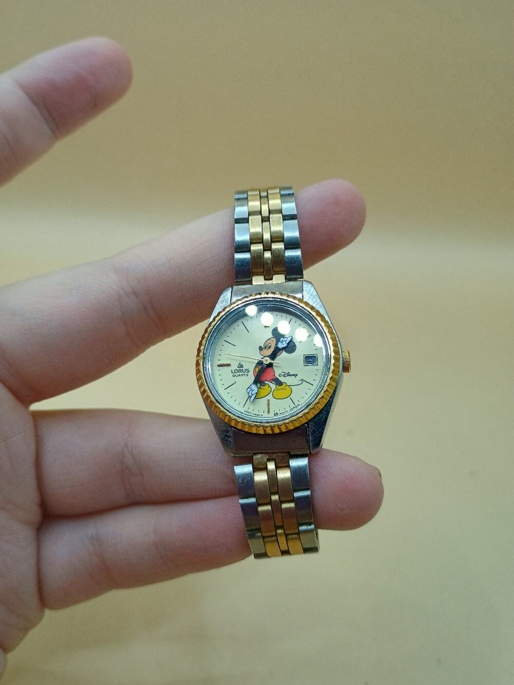 Vintage Disney Lorus Mickey Mouse Watch Moving Hands Gold & Silver Tone Bracelet